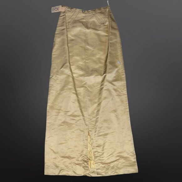NWT Vintage Nelly De Grab New York Gold Raw Silk Maxi Skirt Pleat Front Size 12 - Picture 9 of 11